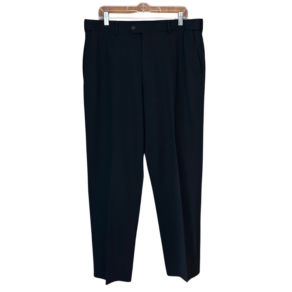 Murphy & Hartelius Austin Flat Front Regular Fit Sharkskin Plain Pants Jet Black